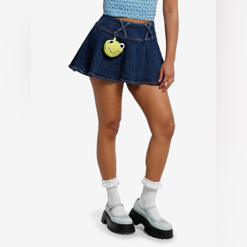 Thorn & Fable Indigo Pleated Mini Skirt With Frog Coin Pouch